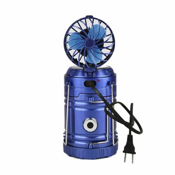 Solar Rechargeable Fan Multi-function LED Camping Light Table Lamp Flashlight,blue