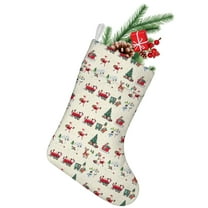 Christmas Stockings,Beige Christmas Santa and Train Pattern Stockings Christmas,14.8'' Xmas Stockings,Christmas Party Favors,Christmas Party Decorations,Christmas Stockings Personalized