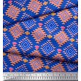 thumbnail image 2 of Soimoi Blue Georgette Viscose Fabric Diamond Geometric Print Fabric by Yard 42 Inch Wide, 2 of 5