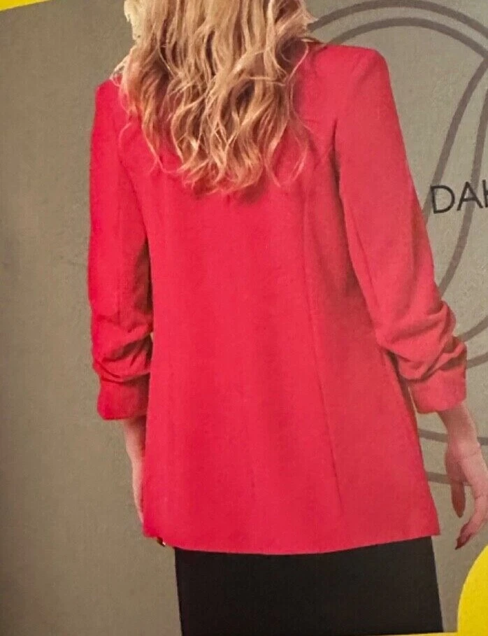 Dakota Blue 4-Way Stretch Knit Crepe Fabric, Ruched Sleeves, Open Front Blazer, Women's, Small