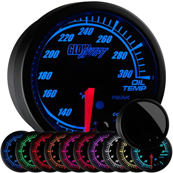 GlowShift Black Elite 10 Color Oil Temperature Gauge