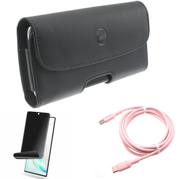Privacy Screen Protector & Case Belt Clip & Pink 10ft Long Cable for Samsung Galaxy Note 20 (6.7") - Combo with TPU Film Anti-Peep & Leather Holster & USB-C to Type-C PD Fast Charger