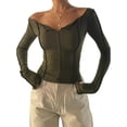 thumbnail image 3 of Biekopu Women Summer Short Shirt, Long Sleeve Boat Neck Solid Color Casual Party Street Tops, 3 of 9