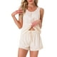 thumbnail image 1 of Conjunto de pijama de 2 piezas de tank top y pantalones cortos de satén brillante para mujer, con frente plisado, talla XL, color albaricoque, 1 of 5