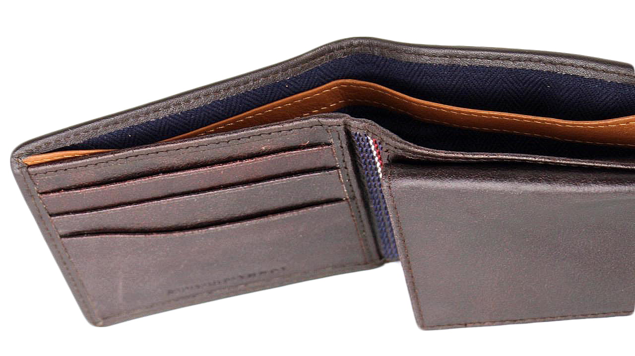 Textured Leather Lite Black Men's Tommy Hilfiger Brown Tan Pocket Wallet 