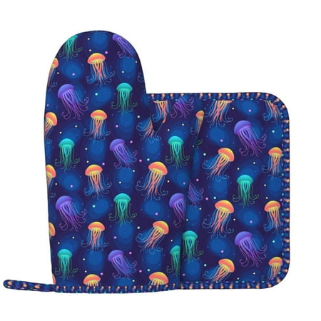 

Jellyfish colorful Oven Mitts and Pot Holders Sets Heat Resistant Silicone Oven Mitts Pot Holders for Kitchen Cooking Baking Non-Slip Oven Gloves Hot Pads Potholders