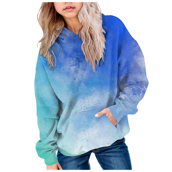 JFOPQVSM Girls Hooded Sweatshirt Comfortable and Fleece Fabric Warm and Stylish Tie Dye Colored Sweatshirt