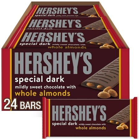 Hersheys Special Dark Chocolate With Whole Almonds Candy Bars, 1.45 Oz (24 Count)