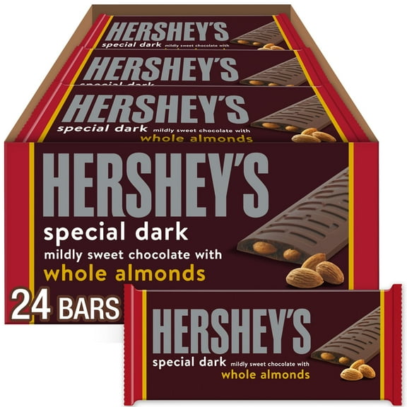 Hersheys Special Dark Chocolate With Whole Almonds Candy Bars, 1.45 Oz (24 Count)