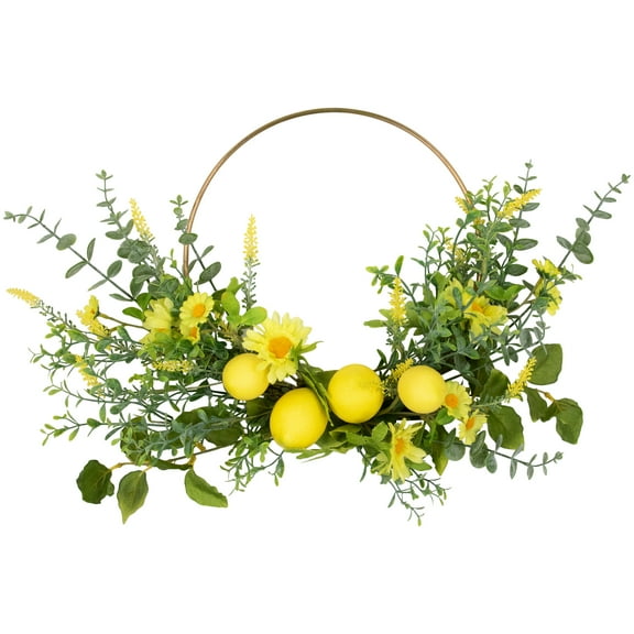 Northlight Lemon and Daisy Springtime Half Wreath - 22" - Yellow