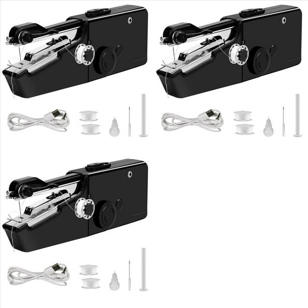 3X Kit de Máquina de Coser de Mano Eléctrica USB, Mini Máquina de Coser de Reparación Rápida Inalámbrica para de Cortina de Mezclilla