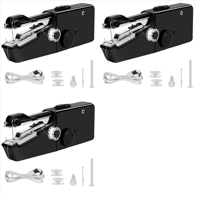 3X Kit de Máquina de Coser de Mano Eléctrica USB, Mini Máquina de Coser de Reparación Rápida Inalámbrica para de Cortina de Mezclilla