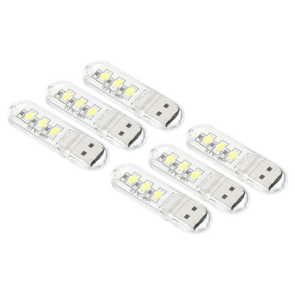 Uxcell Portable USB Plugin 3 Beads LED Night Light Lamp Stick, White 6 Pack