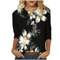 thumbnail image 2 of SOOMLON Womens 3/4 Length Sleeve Tops Petite Tunic Cotton Tops Dressy Casual Crewneck Shirts Cute Floral Graphic T Shirts 2025 Trendy Spring Summer Ladies Tops Loose Fit Outfits Pullover Black XL, 2 of 5
