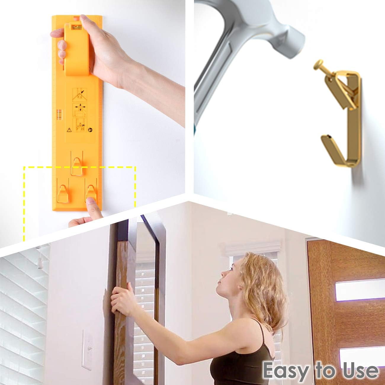 Picture Hangers, Picture Hooks for Hanging Pictures, Frame Hooks Heavy Duty Hardware Hanger Kit Wooden Wall Painting Hangers Hooks and Nails