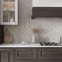 Elysian 9 x 10 in. Polished Wooden Grey, Bianco Carrara marble Mosaic Fan, Fish Scale Tile (3 sq ft/case) - 5 Pack