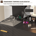 thumbnail image 4 of Vanity Table with Lighted Mirror, 3 Lighting Modes Adjustable Makeup Vanity with Soft Cushioned Stool, 2 Drawers, Cabinet and Charging Station, Modern Dressing Table Set for Bedroom, Black, 4 of 8