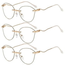 3 Pairs of Women Ultralight Anti-blue Reading Glasses, Ladies Glitter Gold Butterfly Rimless Readers Eyeglasses Frame