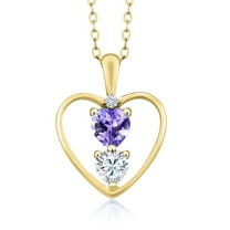 Gem Stone King 18K Yellow Gold Plated Silver Blue Tanzanite Pendant Necklace for Women (0.74 Cttw, Gemstone December Birthstone, Heart 5MM and 4MM, with 18 inch Silver Chain)