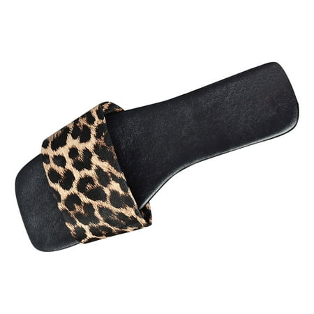 

Youmylove Women Slide Slippers Fashion Spring Summerlippers Flat Bottom Square Toe Leopard Printed Upper Lightweight Slip On Comfortable Beach Style Leisure Ladies Cozy Daily Walking