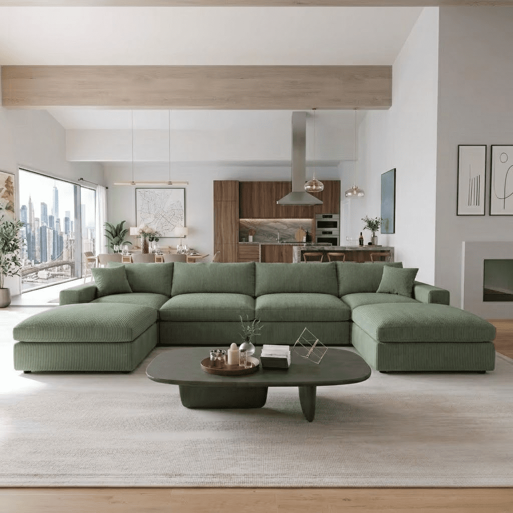 Howcool Cloud Couch Modular Sectional Sofa 6 Seat 134" U Shaped Convertible Couch Corduroy Thick Cushion with 2 Storage Ottomans and Toss Pillows Washable Removable Cover for Living Room,Dark Green
