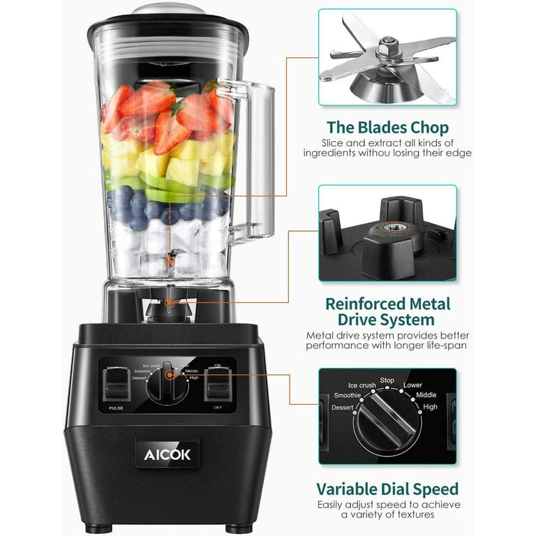 10 Speed Countertop Blender for Frozen Drinks Smoothies Crushing Ice with Food-grade 68 oz Jar Timer 110 V 1.35 HP