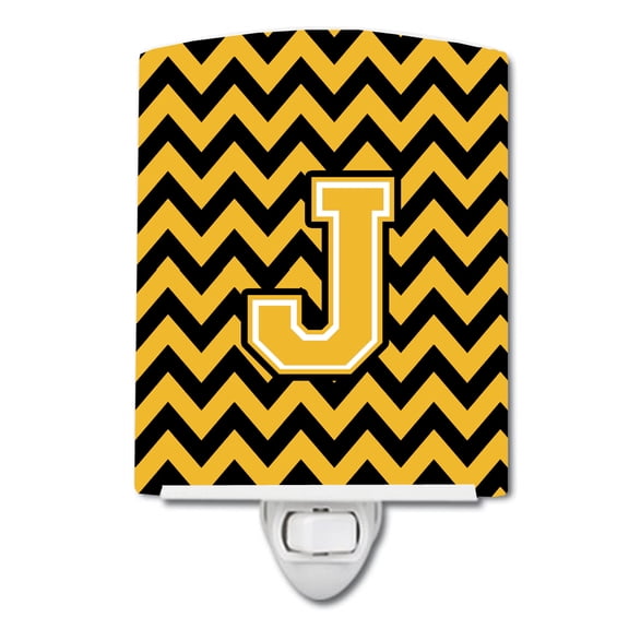 Caroline's Treasures CJ1053-JCNL Letter J Chevron Black and Gold Ceramic Night Light, 6x4x3", multicolor