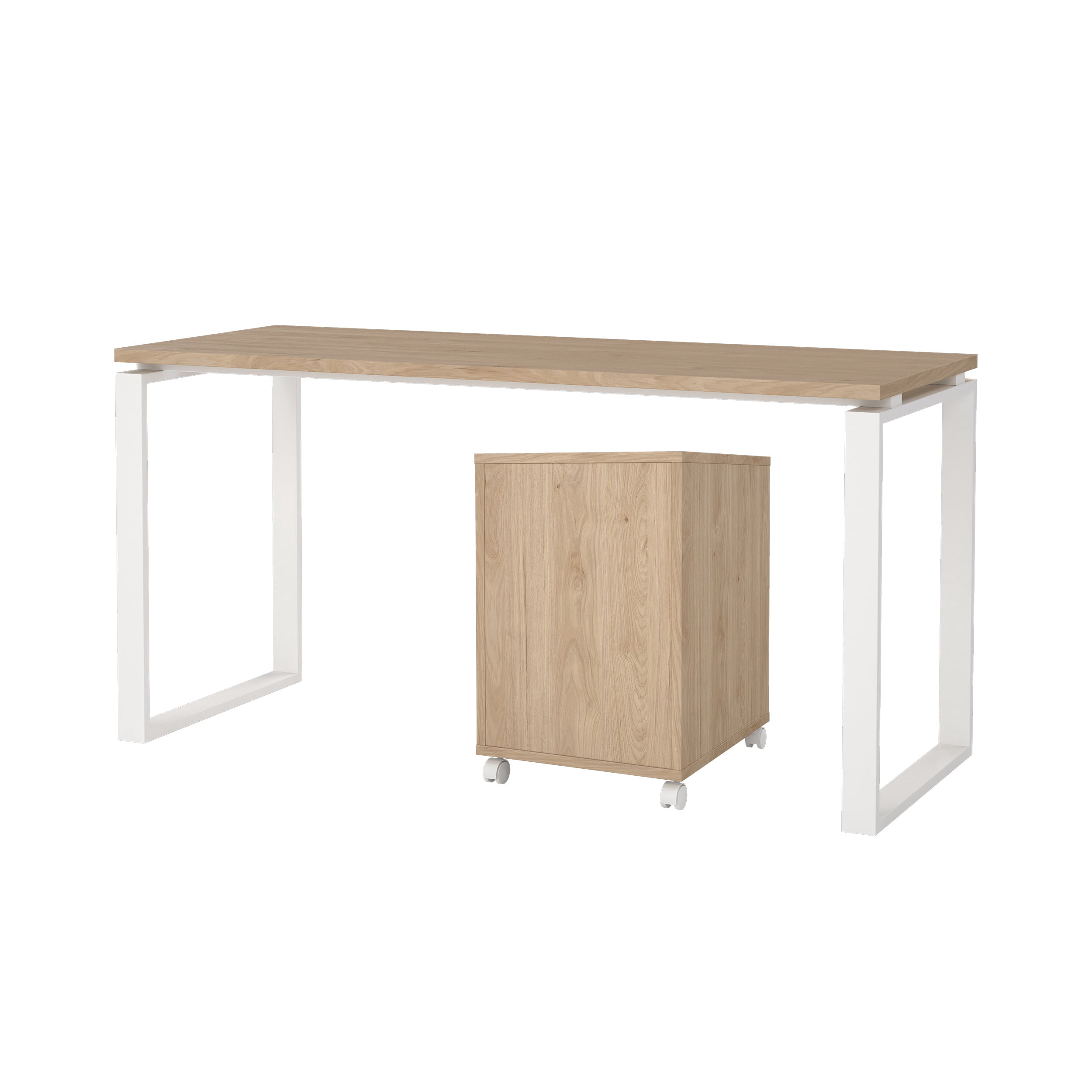 Tvilum Sign 2-Piece Home Office Set with Desk and Mobile Storage, Jackson Hickory and White