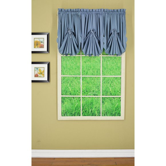 Today's Curtain, Orleans Scallop Curtain, Blue Fan Insert, 30" W x 40" L, Blue