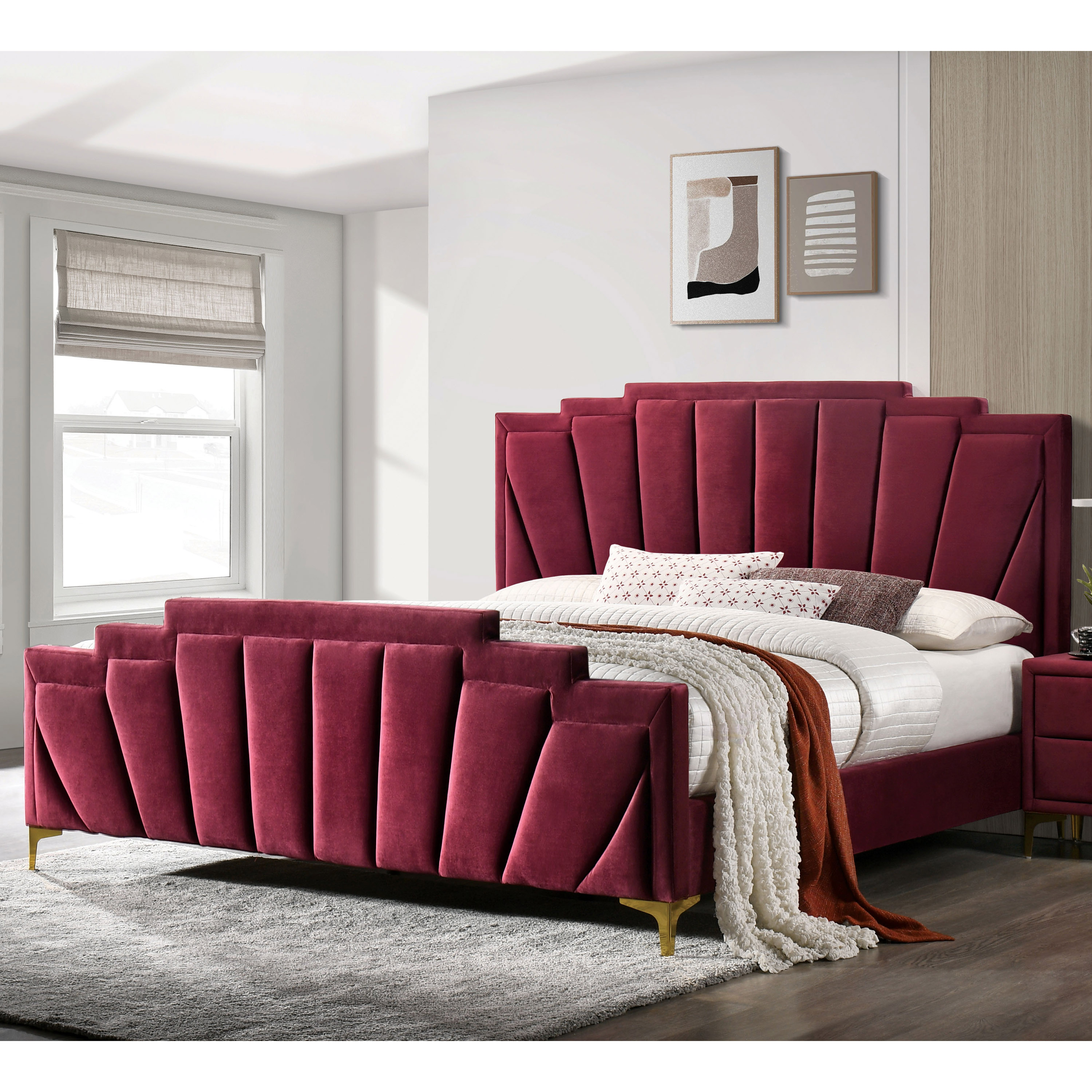 Furniture of America Gatsby Fabric Panel Bed, Red, King