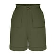 thumbnail image 3 of Cargo Shorts for Women Elastic High Waist Summer Shorts Button Straight-Leg Bermuda Shorts with Multi-Pocket Green M, 3 of 4