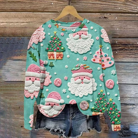 WXLWZYWL Women's Ugly Christmas Sweatshirt Crewneck Funny Graphic Printed Buffalo Plaid Reindeer Shirts Xmas Pullover Top