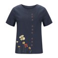 thumbnail image 4 of Yaoyar Cotton Linen Tops for Womens 2024 Crewneck Roll Up Short Sleeve Tshirt Trendy Floral Print Casual Loose Blouse, 4 of 5