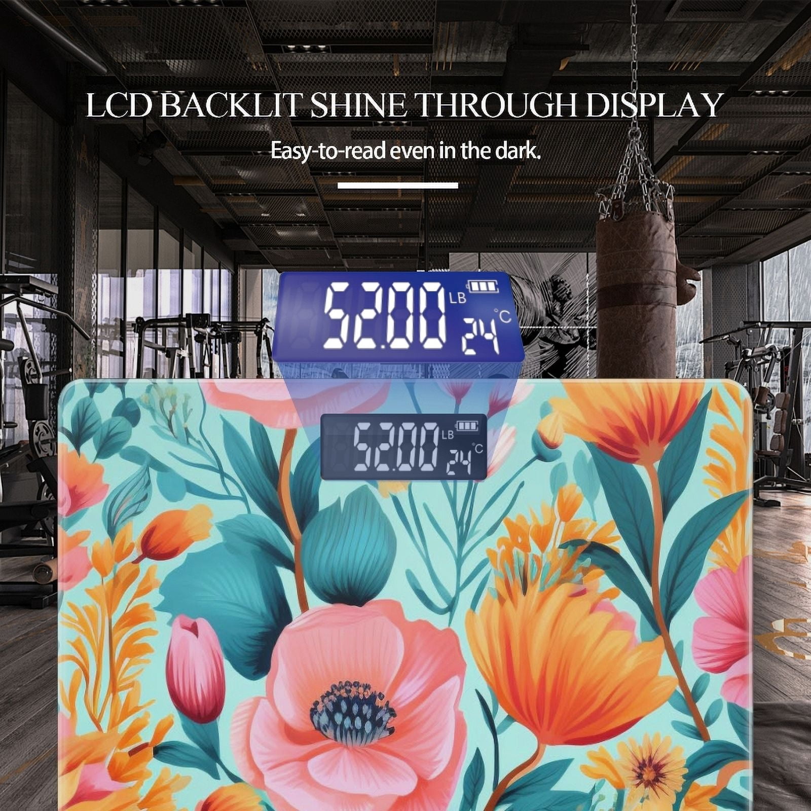 Bathroom Scale, Highly Accurate Digital Body Scale,Precisely Measures Weight up to 400 lbs-Vibrant Pattern Of Colorful Flowers