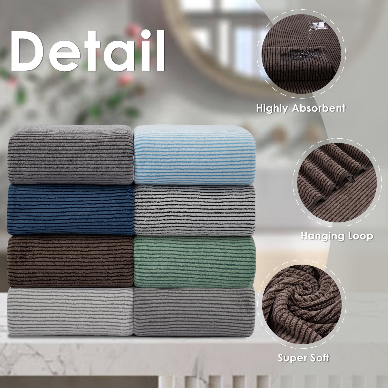 Smuge 8 Piece Extra Large Bath Towel Sets, 2 Large Bath Towels , 2 Hand Towels, 4 Washcloths, Soft Microfiber, Quick Dry, Highly Absorbent Oversized Bath Towels for Bathroom Kitchen Spa(Dark Coffee)