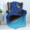 thumbnail image 4 of Whale Soft Flannel Fleece Throw Blanket, Mammal in the Ocean Moon and Stars Kid Friendly Design, Cozy Plush for Indoor and Outdoor Use, 50" x 70", Blue Grey and Pale Blue, by Ambesonne, 4 of 5