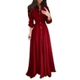 thumbnail image 2 of GZWYHT Robes pour Femmes 2025, Robes Maxi Femmes Dame Décontracté Mode Manches Longues Col à Revers Maxi Longue Robe Chemise Unie Robe à Manches Longues, Robes Fluides, Robe Bordeaux, Petites Robes m, 2 of 6