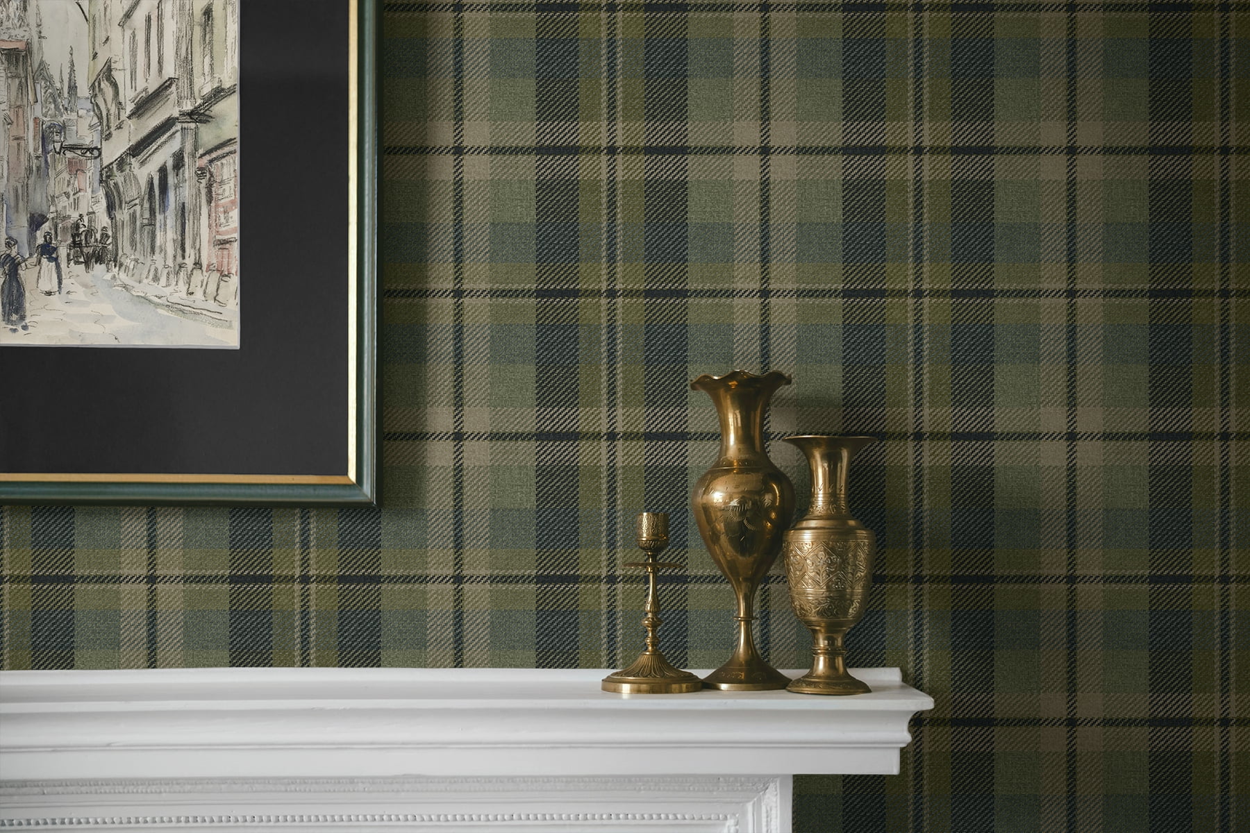 Harry & Grace Greenery Thornbury Tailored Plaid Peel and Stick Wallpaper - 20.5 in. W x 18 ft. L Roll