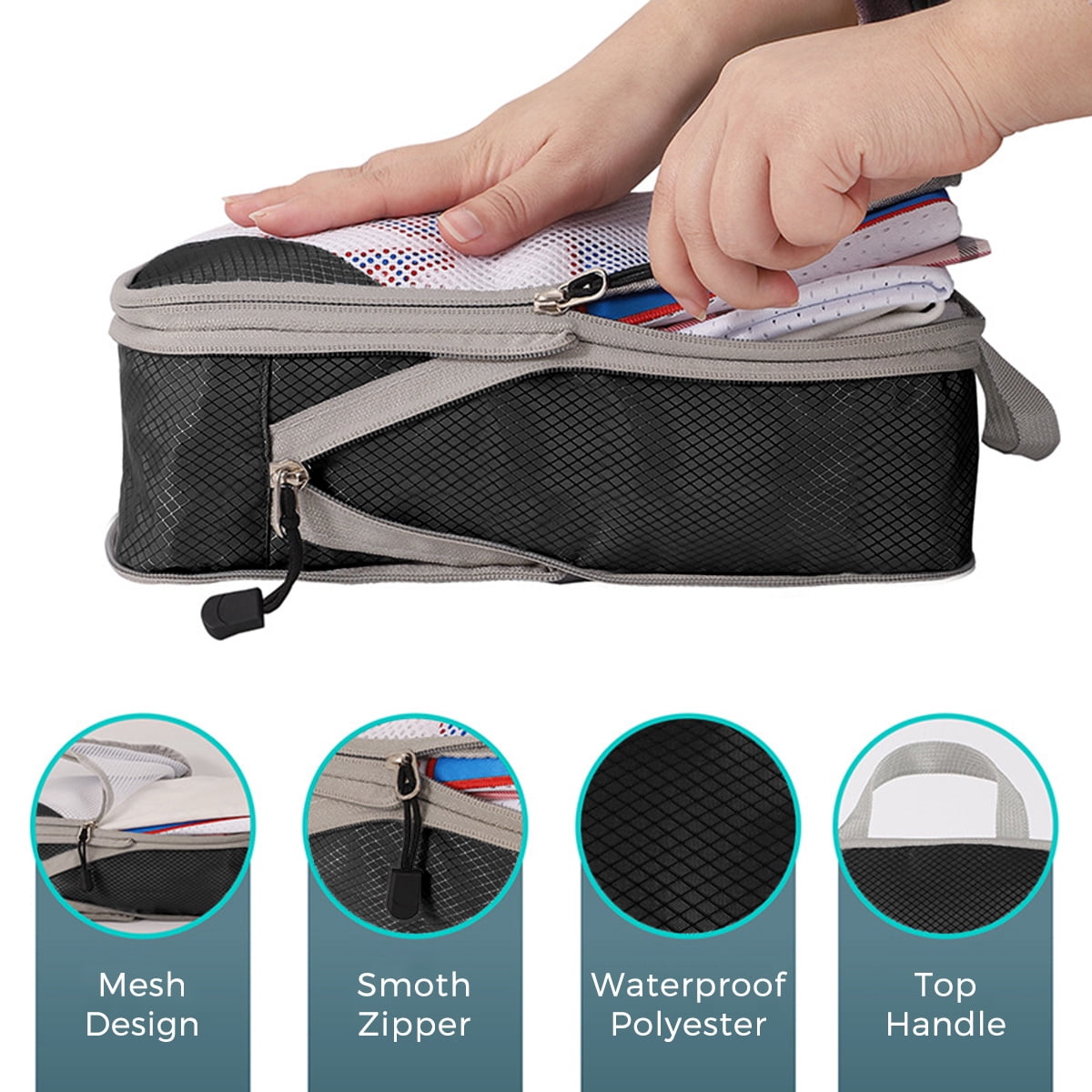 AUXDIQ 4 PCS Compression Packing Cubes Travel Luggage Organizer Bags Set Packing Organizers Compression Suitcase Bag Travel Essential Bag