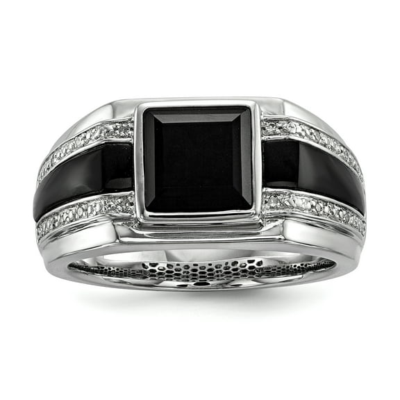 Sterling Silver Diamond & Onyx Men's Ring