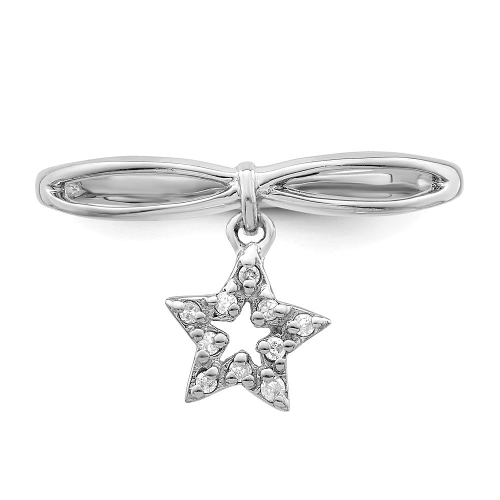 Solid 925 Sterling Silver Diamond Star Dangle Ring Band Size 6 (.05 cttw.)
