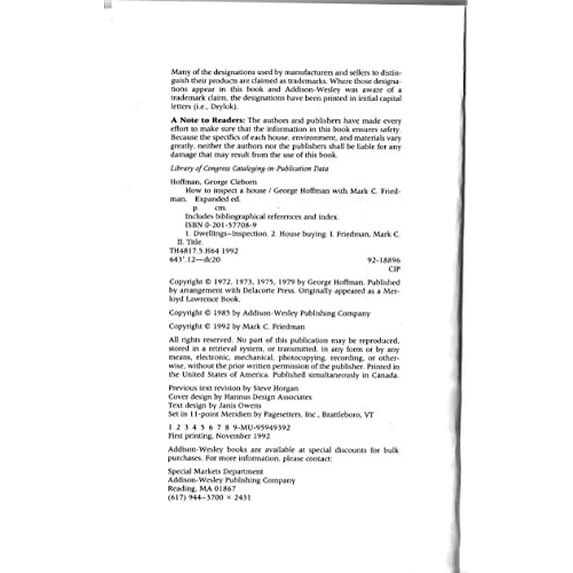 Pre-Owned How to Inspect a House (Paperback) 0201577089 9780201577082