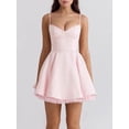 thumbnail image 5 of Women Satin Short Corset Mini Dress Sleeveless Sweetheart Neckline Ruffle Party Dress Summer with Pockets Pink S, 5 of 9