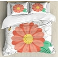 thumbnail image 1 of Honey Bee Duvet Cover Set Queen Size, Spring Time Blossoming Single Flower Illustration, Decorative 3 Piece Bedding Set with 2 Pillow Shams, Burnt Sienna Mustard Umber and Sea Green, by Ambesonne, 1 of 3