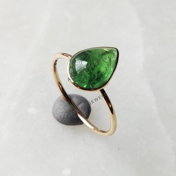 14K Gold Natural Tsavorite Ring, Natural Green Garnet 14k Solid Yellow Gold Ring, January Birthstone, Dainty Ring, Tsavorite Jewelry