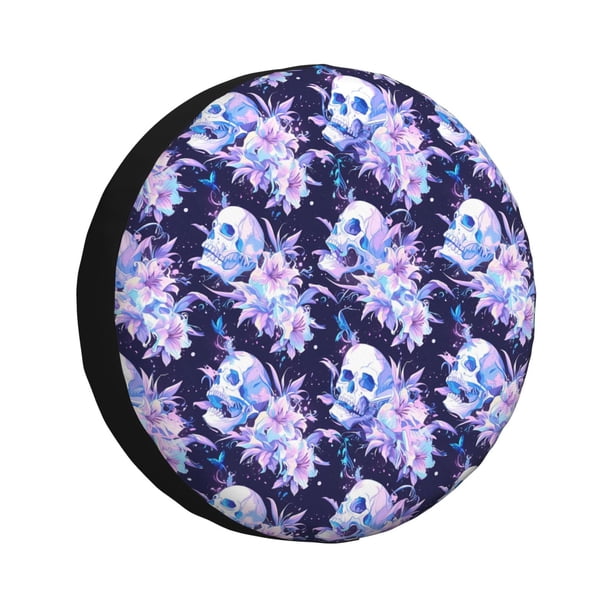 Fotbe blue starry sky Skull flower Funda de Llanta de Repuesto con Estampado, Engrosada, Ajuste Universal para Jeep, Remolque, RV, SUV, Camión-17 inch
