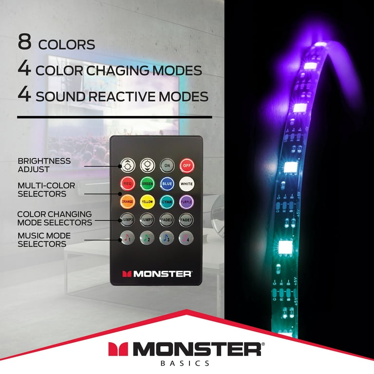 Monster LED Smart 6.5ft Multi-Color Light Strip, Mobile App & Voice  Controlled, USB Plug