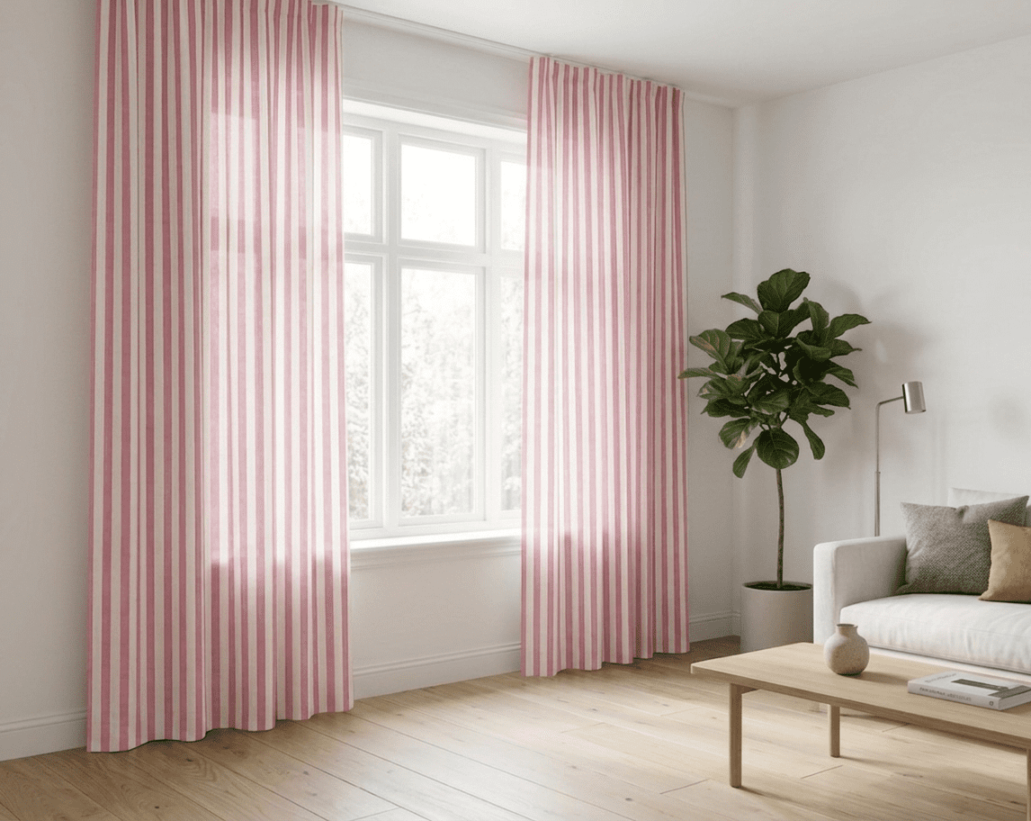 Sedona Designz 60" Wide Pink/White 1" Stripe Poly-Cotton Broadcloth Fabric 5 Yards – Lightweight Woven Fabric for Apparel, Crafts, Décor, Table Covers & Sewing Projects