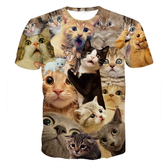Kcodviy T Shirt Dizziness Top Cat 3D Blouse Men Sleeve Casaul Short Fashion Printing Men's Blouse Mens Printed Shirts Long Sleeve Classic Fit Office Shirts for Men Slim Fit Long Sleeve Shirt for Men S