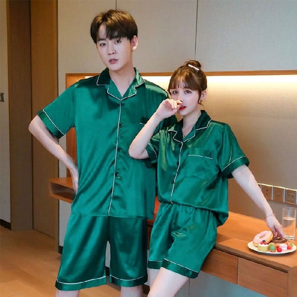 Pijamas de seda de hielo para mujer, pijamas de pareja, pantalones cortos de verano de manga corta para hombre, traje de talla grande, ropa de casa